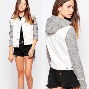 Free People Distressed Knit Hooded Denim Jacket S